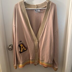 Adidas Tan Varsity Cardigan Sweater